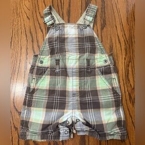 Gymboree Baby Boy's 12-18 Months Brown Green Plaid Short Shorts Overalls Snaps